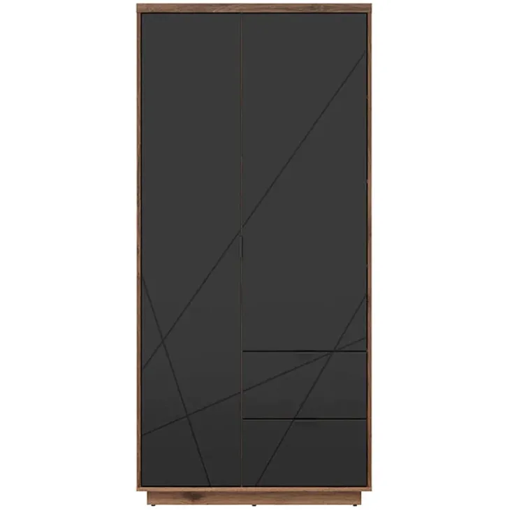 Armadio 94x201h cm 2 ante 2 cassetti rovere scuro nero opaco Elin