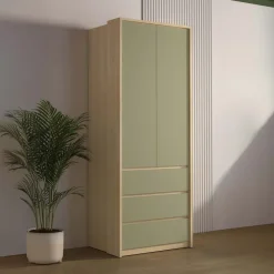 Armadio 80x215h cm 2 ante 3 cassetti verde salvia rovere Elvira