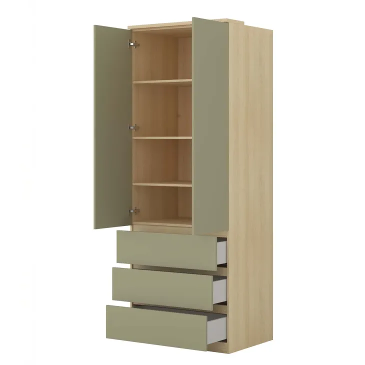 Armadio 80x215h cm 2 ante 3 cassetti verde salvia rovere Elvira