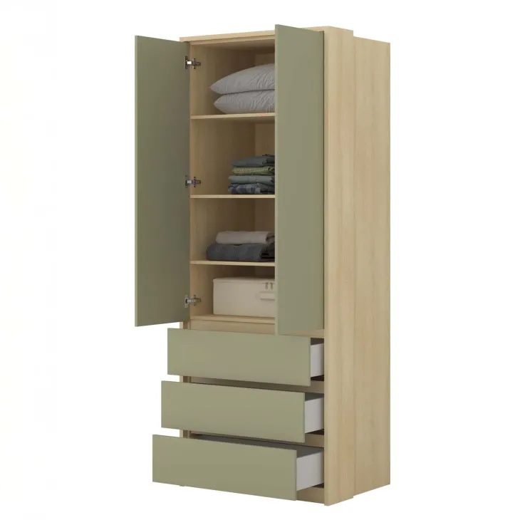 Armadio 80x215h cm 2 ante 3 cassetti verde salvia rovere Elvira