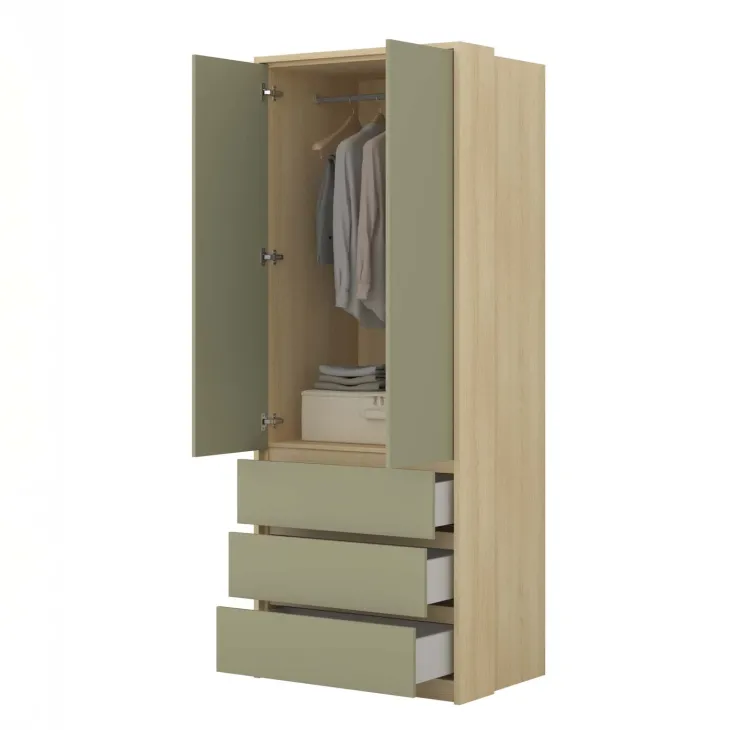 Armadio 80x215h cm 2 ante 3 cassetti verde salvia rovere Elvira