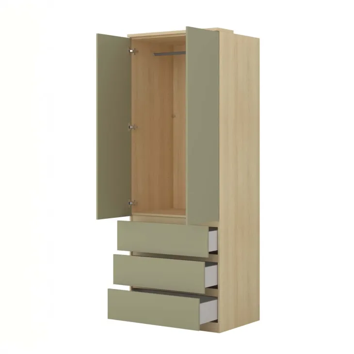 Armadio 80x215h cm 2 ante 3 cassetti verde salvia rovere Elvira