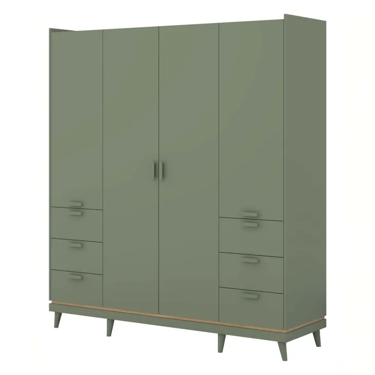 Armadio 190x215h cm 4 ante 6 cassetti verde salvia Yu