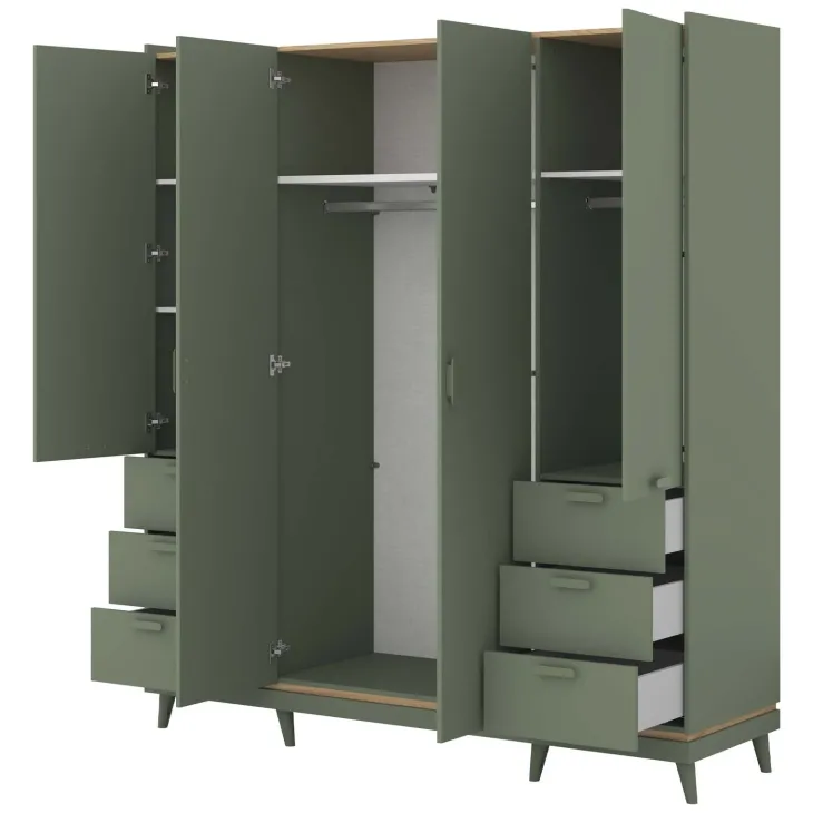Armadio 190x215h cm 4 ante 6 cassetti verde salvia Yu