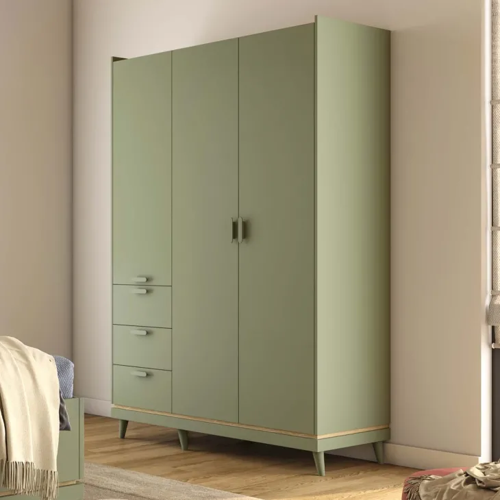 Armadio 144x215h cm 3 ante 3 cassetti verde salvia Yu