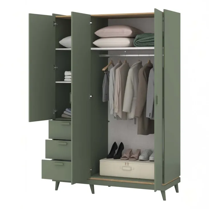 Armadio 144x215h cm 3 ante 3 cassetti verde salvia Yu
