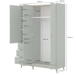 Armadio 144x215h cm 3 ante 3 cassetti verde salvia Yu