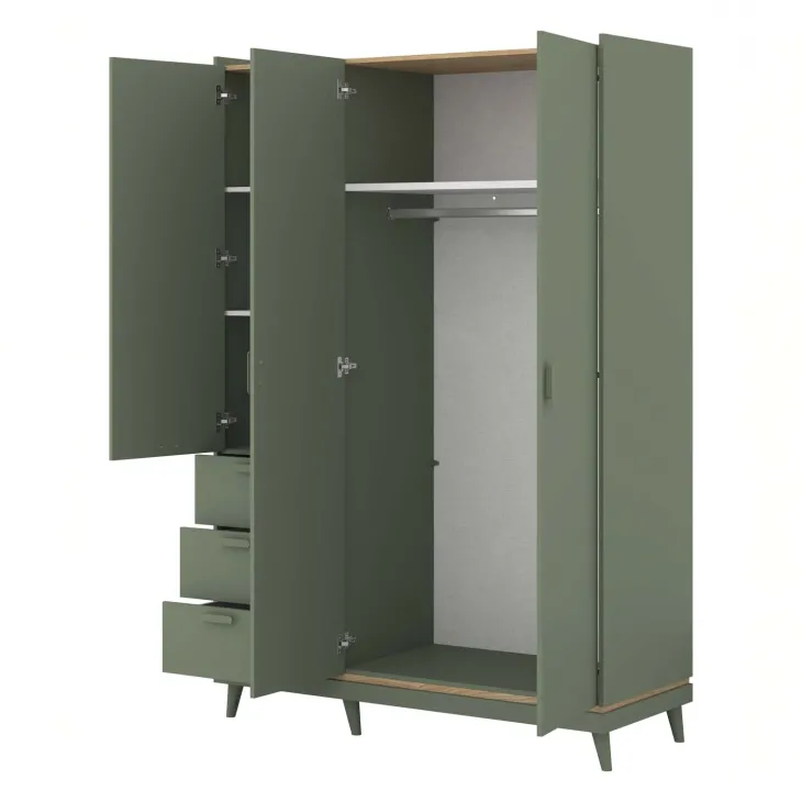 Armadio 144x215h cm 3 ante 3 cassetti verde salvia Yu