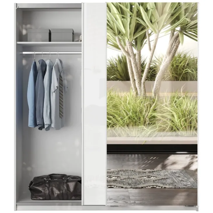 Armadio 180x210h cm 2 ante con 1 anta a specchio bianco lucido Clappy