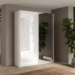 Armadio 180x210h cm 2 ante con 1 anta a specchio bianco lucido Clappy