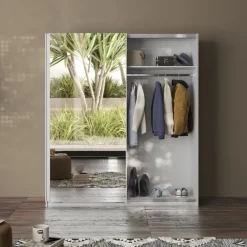 Armadio 180x210h cm 2 ante con 1 anta a specchio bianco lucido Clappy