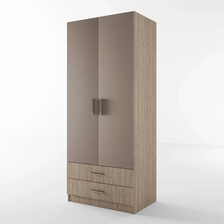 Armadio 80x191h cm 2 ante con cassetti moderno rovere scuro marrone Carlino