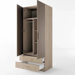 Armadio 80x191h cm 2 ante con cassetti moderno rovere scuro marrone Carlino