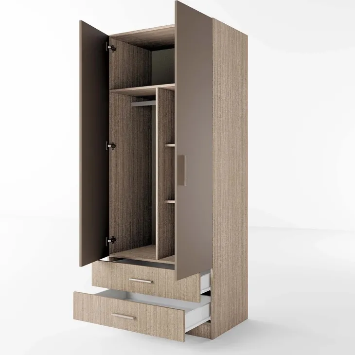 Armadio 80x191h cm 2 ante con cassetti moderno rovere scuro marrone Carlino