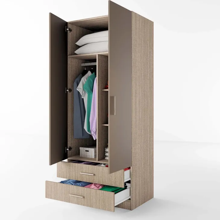 Armadio 80x191h cm 2 ante con cassetti moderno rovere scuro marrone Carlino
