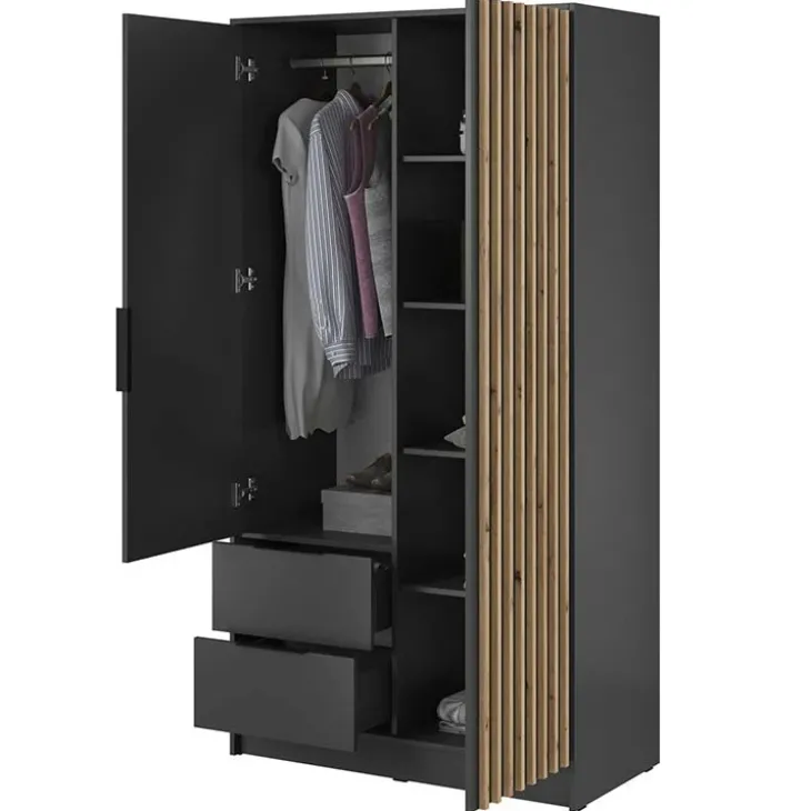 Armadio 105x200h cm 2 ante con cassetti antracite nero Miller