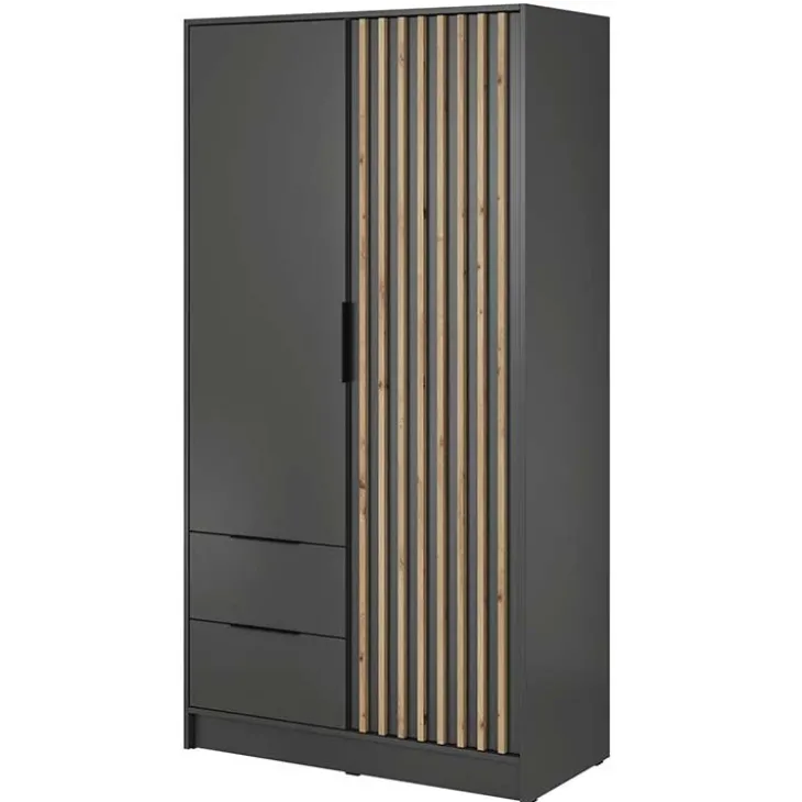 Armadio 105x200h cm 2 ante con cassetti antracite nero Miller