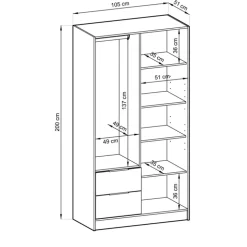 Armadio 105x200h cm 2 ante con cassetti antracite nero Miller