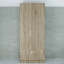 Armadio 80x191h cm 2 ante con cassetti moderno rovere sonoma Carlino