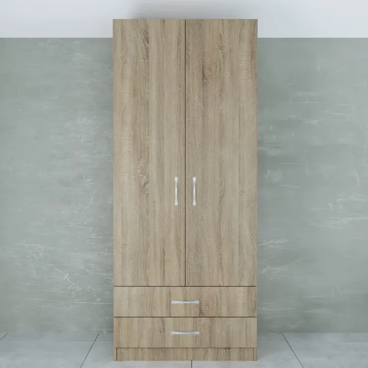 Armadio 80x191h cm 2 ante con cassetti moderno rovere sonoma Carlino