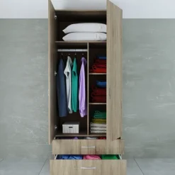 Armadio 80x191h cm 2 ante con cassetti moderno rovere sonoma Carlino