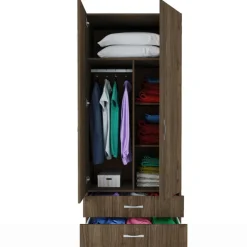 Armadio 80x191h cm 2 ante con cassetti moderno noce Carlino