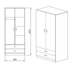 Armadio 80x191h cm 2 ante con cassetti moderno noce Carlino