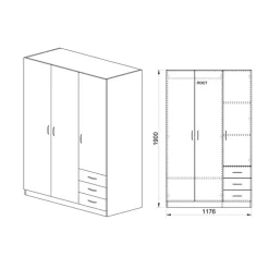 Armadio 118x191h cm 3 ante con cassetti noce Boverio
