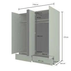 Armadio 180x210h cm 4 ante con 2 cassetti rovere Lolla