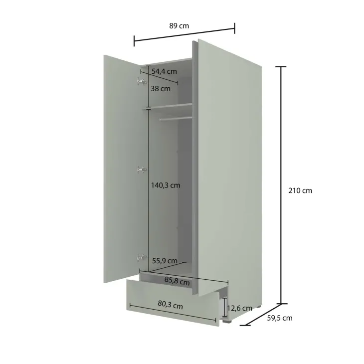 Armadio 89x210h cm 2 ante con cassetto bianco opaco Lolla