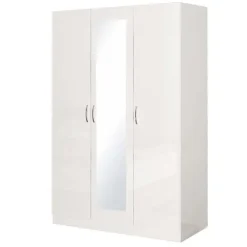 Armadio 120x181h cm 3 ante con specchio moderno bianco lucido Sorrento