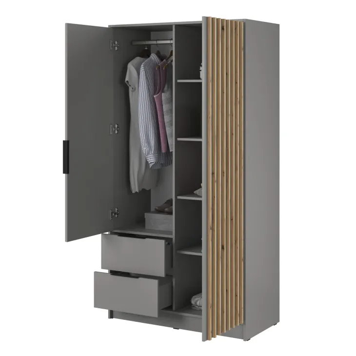 Armadio 105x200h cm 2 ante con specchio grigio quercia Miller