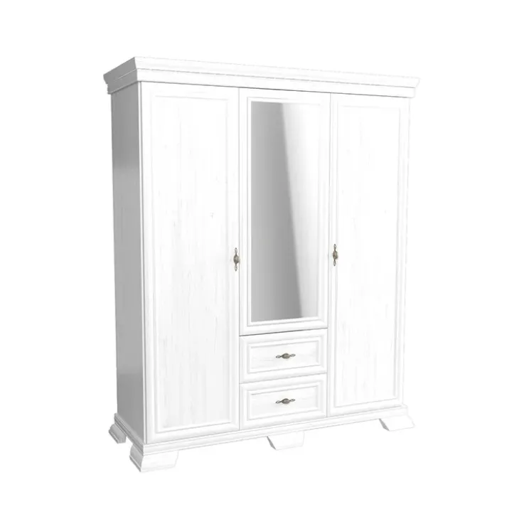 Armadio 158x193h cm 3 ante con specchio 2 cassetti shabby bianco frassinato Kelly