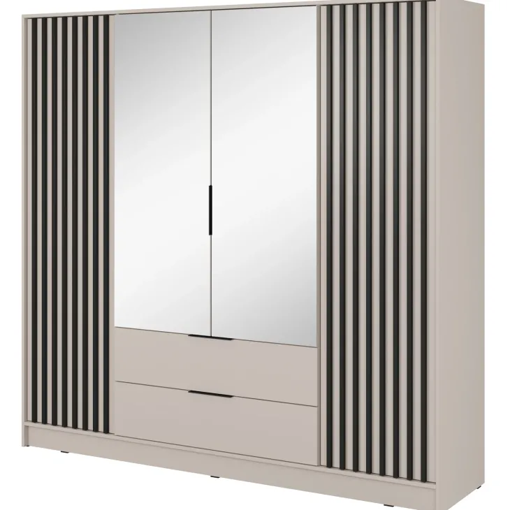 Armadio 206x200h cm 4 ante con specchio moderno beige cashmere Miller