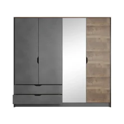 Armadio 220x205h cm 4 ante con specchio grigio quercia Dable