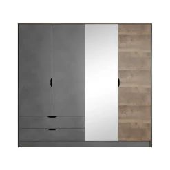 Armadio 220x205h cm 4 ante con specchio grigio quercia Dable