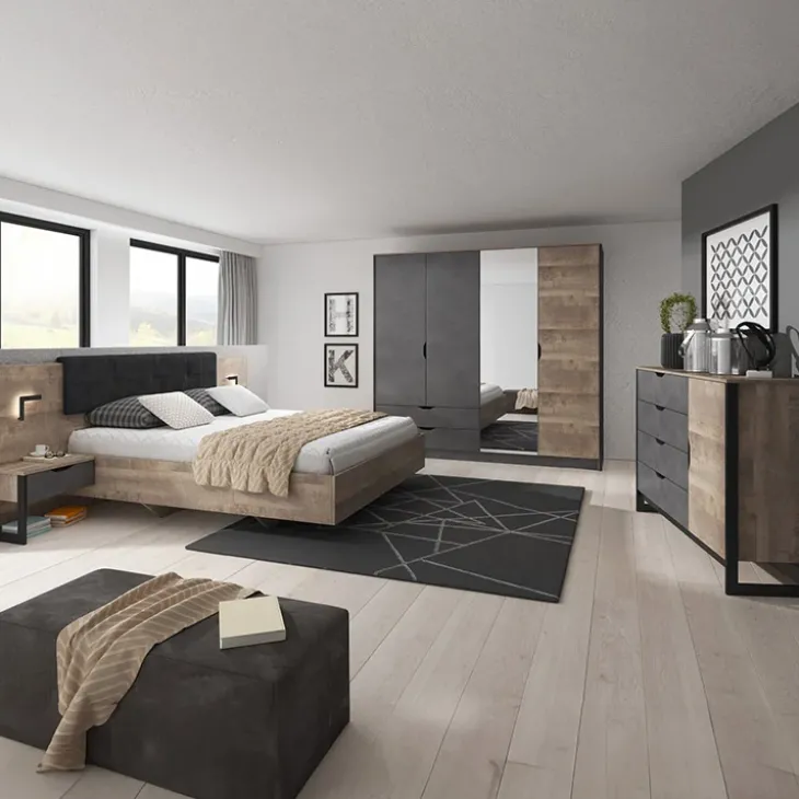 Armadio 220x205h cm 4 ante con specchio grigio quercia Dable