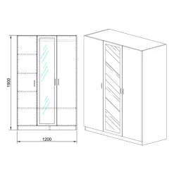 Armadio 120x190h cm 3 ante con specchio legno noce Plutone