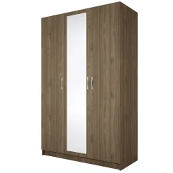 Armadio 120x190h cm 3 ante con specchio legno noce Plutone