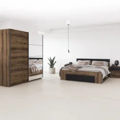 Armadio 200x210h cm 2 ante con specchio rovere scuro Lisbona Gihome®