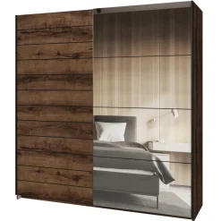 Armadio 200x210h cm 2 ante con specchio rovere scuro Lisbona Gihome®