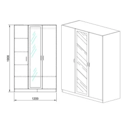 Armadio 120x190h cm 3 ante con specchio bianco Alina