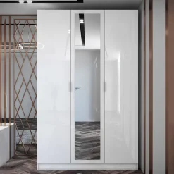 Armadio 120x190h cm 3 ante con specchio bianco Alina