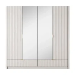 Armadio 213x209h cm 4 ante con specchio beige cannettato Ramis