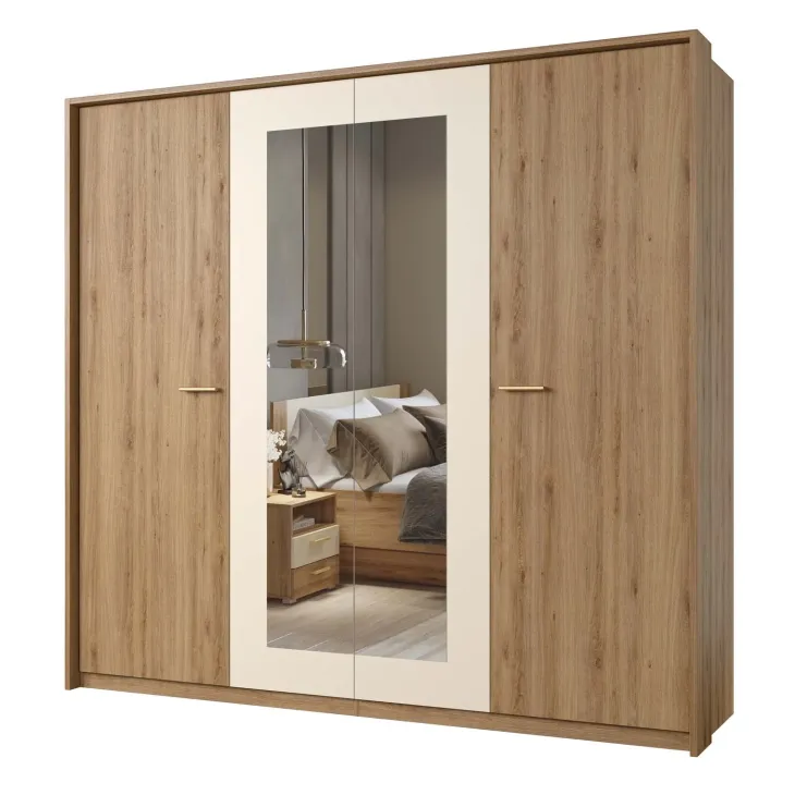 Armadio 228x215h cm 4 ante con specchio rovere beige Ama