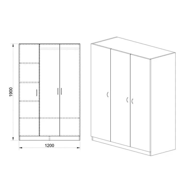 Armadio 120x190h cm 3 ante design noce Rodari