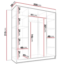 Armadio 200x215h cm 4 ante moderno bianco nero Glammy 4