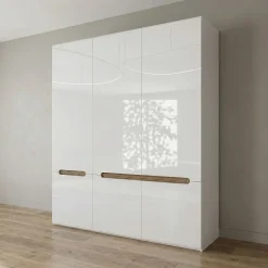 Armadio 180x206h cm 6 ante moderno bianco lucido noce Biancastagno