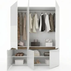 Armadio 180x206h cm 6 ante moderno bianco lucido noce Biancastagno