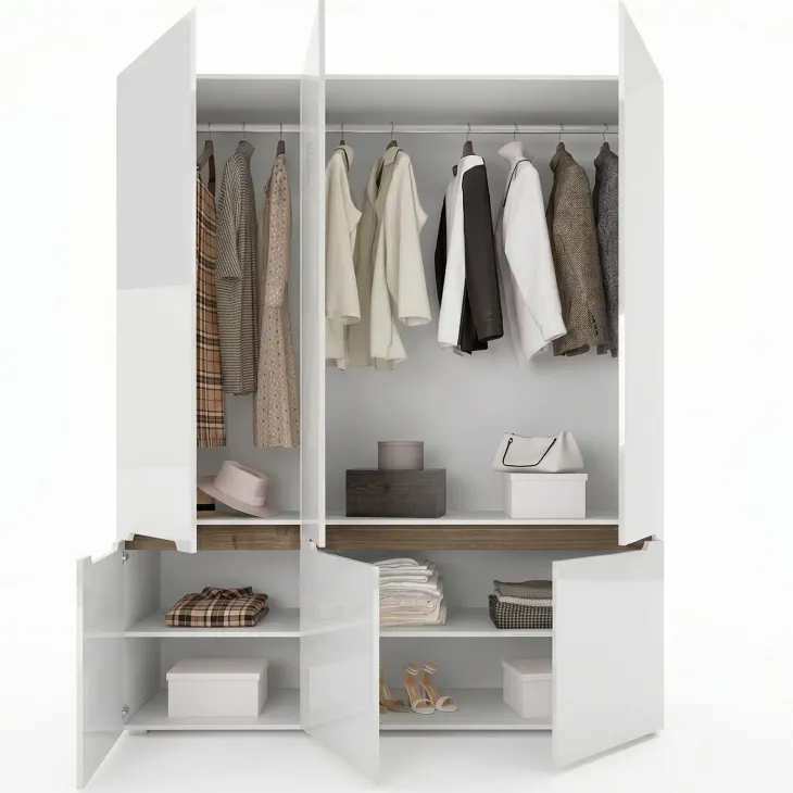 Armadio 180x206h cm 6 ante moderno bianco lucido noce Biancastagno